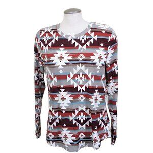 No Boundaries Aztec Print Womans Sz XXXL (21) Long Sleeve Ribbed Shirt Boho Fall